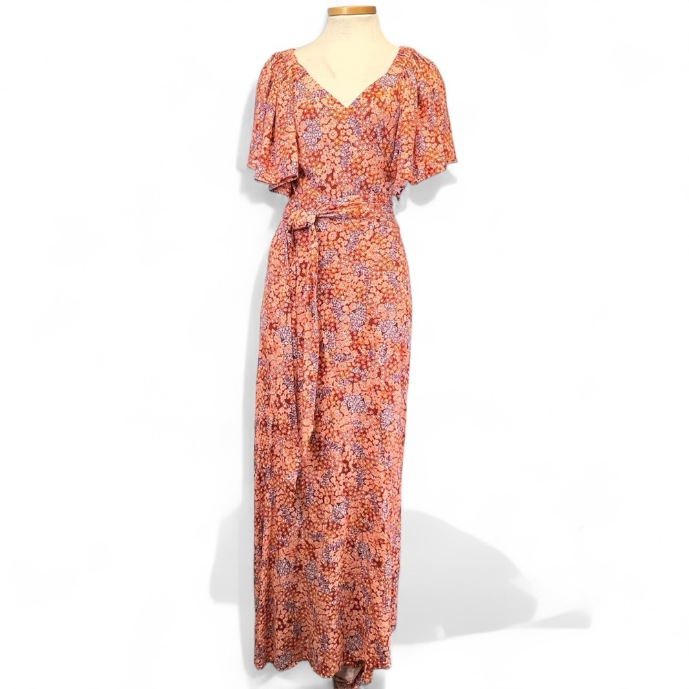 L*Space Panama Wrap Maxi Bold Floral Print Dress Women Medium